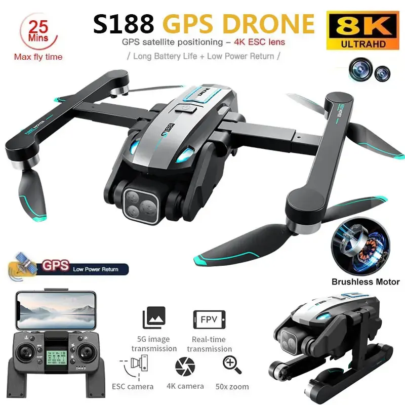 S188 8K GPS Drone with Dual Ca - مراجعة Drone Camera 4K وسعره