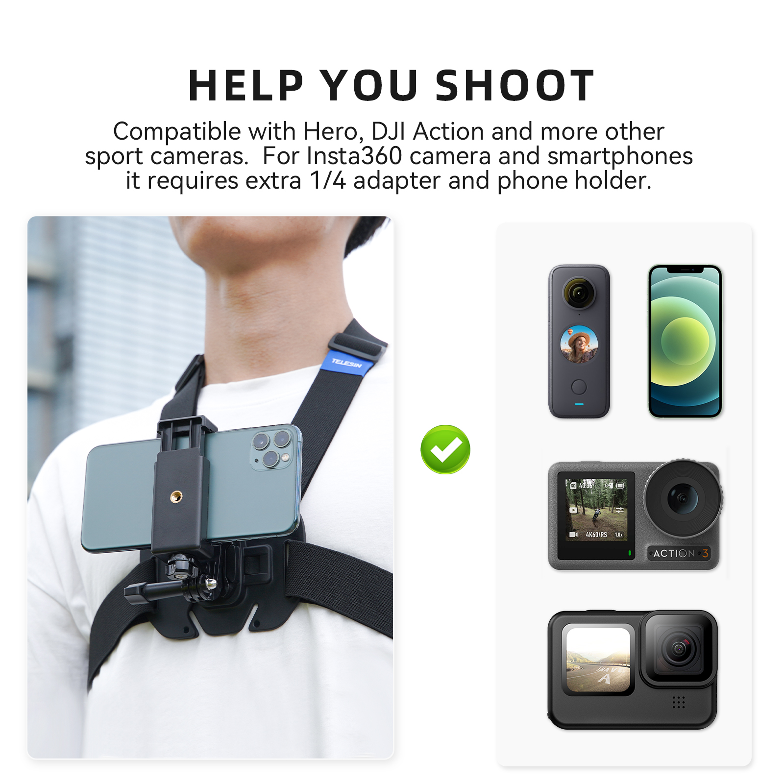 TELESIN Chest Strap Mount Wais - مراجعة Drone Camera Action وسعره